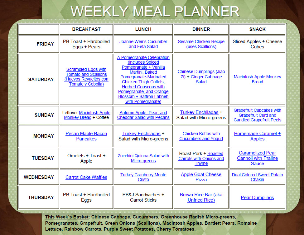 This Week’s Meal Plan – The Beehive Buzz
